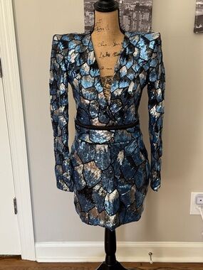 Zhivago Black and Blue Floral Trim Dress